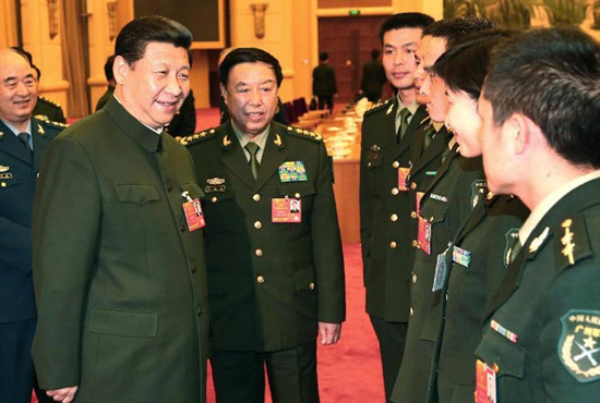 中共中央總書記、中共中央軍委主席習(xí)近平出席十二屆全國人大一次會(huì)議解放軍代表團(tuán)全體會(huì)議并發(fā)表重要講話。