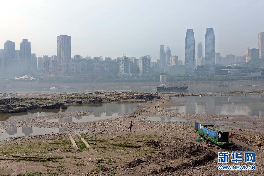 長江重慶段水域大片江灘裸露(5月4日攝)。