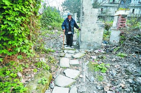 昨日，大渡口區(qū)，徐建高老人走在他鋪成的石子路上。 記者 張路橋 攝