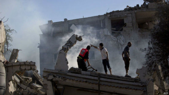 加沙地帶建筑在空襲中被毀。來源：BBC網(wǎng)站