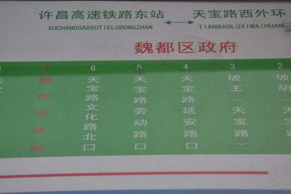 魏都區(qū)政府對(duì)面的公交站牌顯示此站為魏都區(qū)政府。來(lái)源：光明網(wǎng)