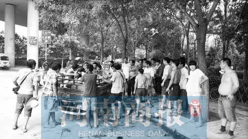 北環(huán)南陽路立交橋下，瓜農(nóng)小秦被打后，附近瓜農(nóng)紛紛圍了上來