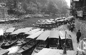 　　4月17日,鳳凰古城江邊,游船沒有生意,都?？吭诎哆? width=