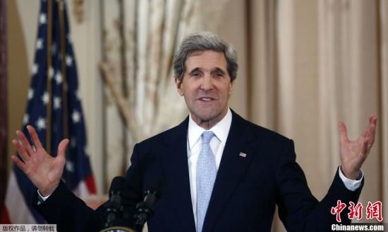 資料圖：當(dāng)?shù)貢r(shí)間2月6日，美國華盛頓，新任國務(wù)卿約翰·克里宣誓就職，副總統(tǒng)拜登出席了就職儀式。