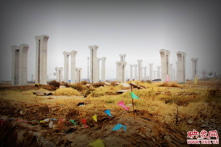 由于項(xiàng)目已經(jīng)停工數(shù)月，施工工地上很難見到工人，設(shè)備也很少，雜草叢生，顯得非常荒涼。