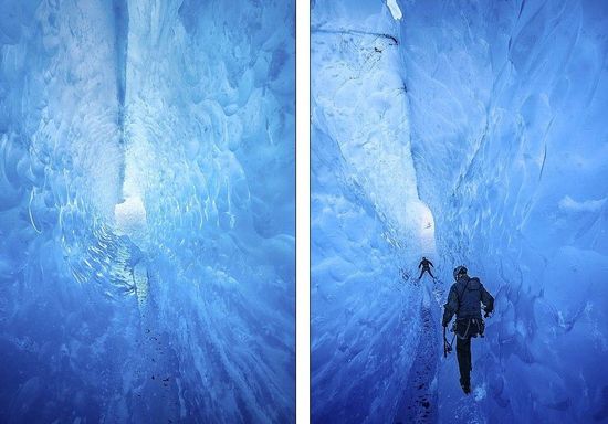 梅里格特別喜歡探索冰川。當(dāng)太陽高高升起后，可以看到冰反射出的壯觀美景。