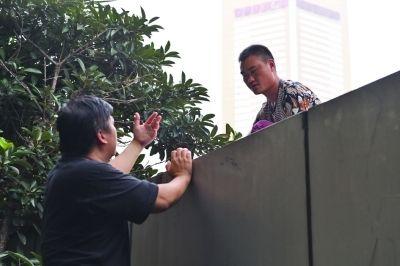 黃主任站在獨木樁上與男子交談了近半小時。