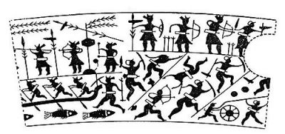 衛(wèi)輝市山彪鎮(zhèn)發(fā)掘出的戰(zhàn)國水陸攻戰(zhàn)紋銅鑒，上面有古人乘舟水戰(zhàn)的場面。