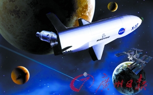 　美國X—37B宇宙飛船在太空中。（合成圖片）